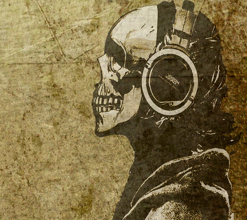 Music Skull, art, bones, cool, head phones, new, HD wallpaper