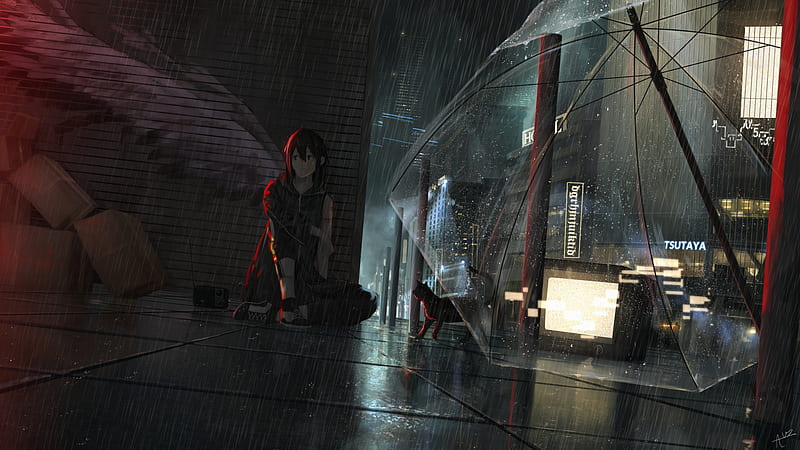 Anime, Girl, Cat, Rain, Umbrella, HD wallpaper | Peakpx