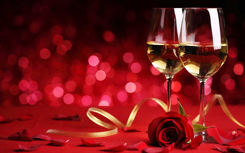 Food, Champagne, Bokeh, Rose, Valentine's Day, Wine, HD wallpaper