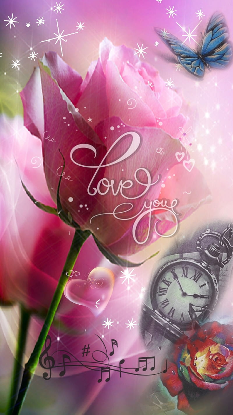 Love You, antique, butterfly, piece, pink, roses, time, vintage, HD phone  wallpaper | Peakpx