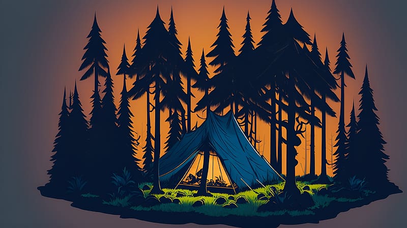 Minimal AI art, camping tent, HD wallpaper