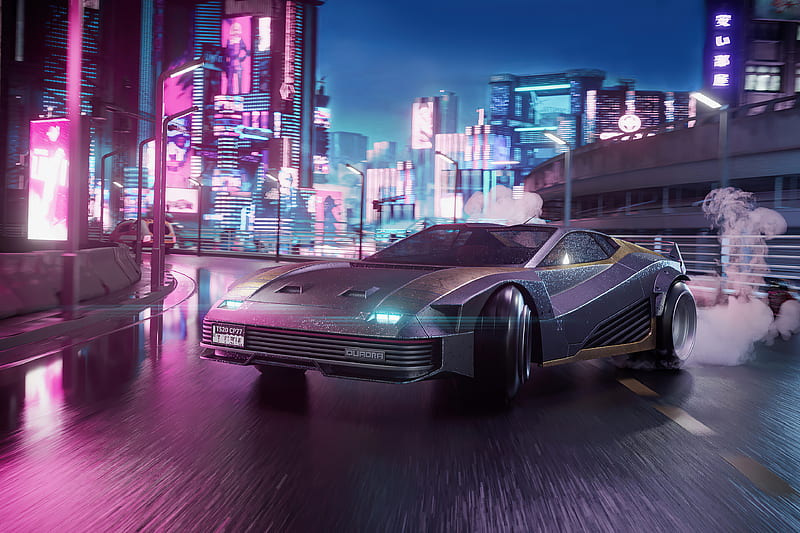 Download wallpaper 3840x2160 cyberpunk, game, city shot, car 4k