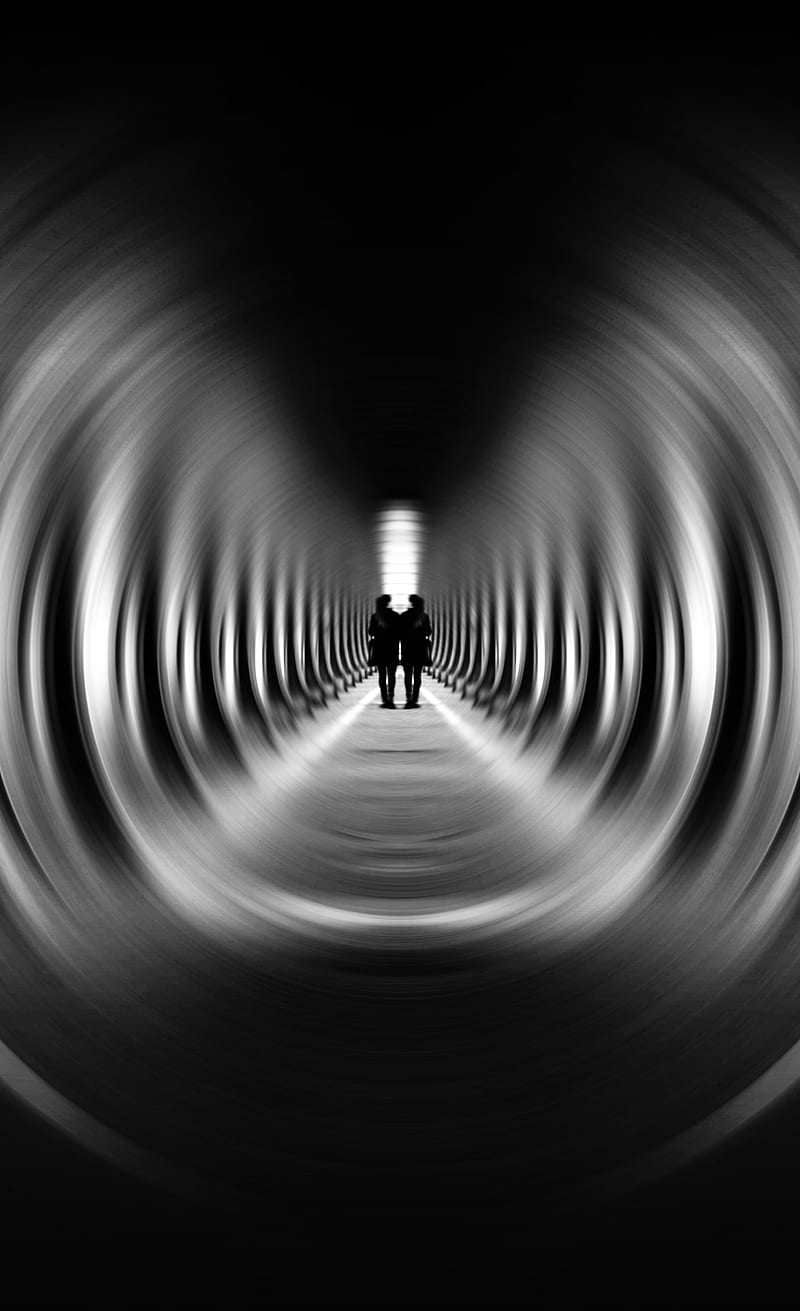 tunnel, silhouettes, bw, blur, illusion, HD phone wallpaper