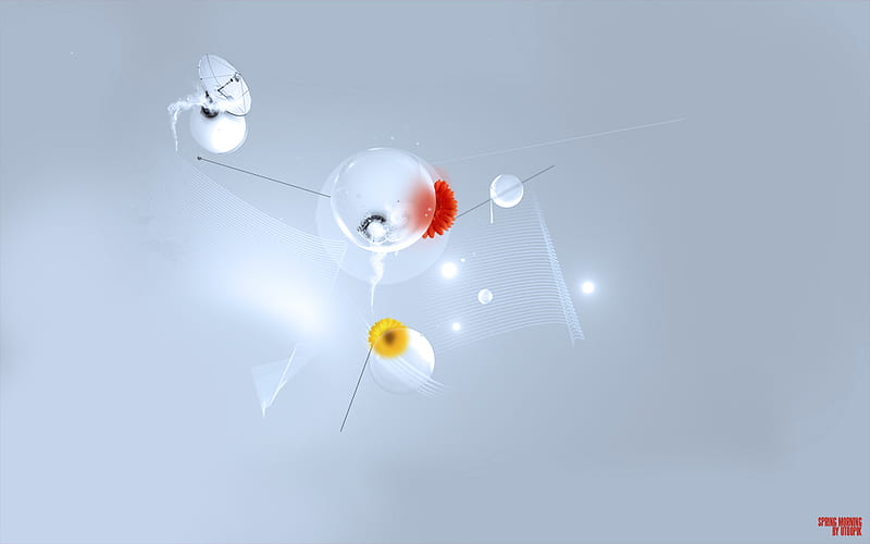 Spring Morning !!!, 3d-art, red, dish, drop, flower, yellow, white, abstract, HD wallpaper