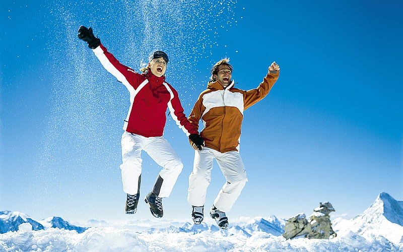 Jumping in Snow - Alps Winter Fun Vacation, HD wallpaper