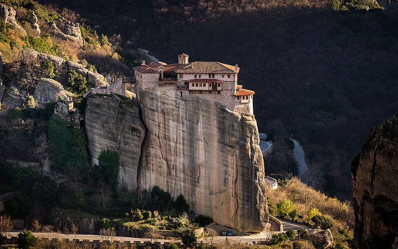 Monastery of Rousanou, Meteora, Monastery Roussanou, Kalampaka, Eastern Orthodox monasteries, rock monasteries, Trikala, Greece, HD wallpaper