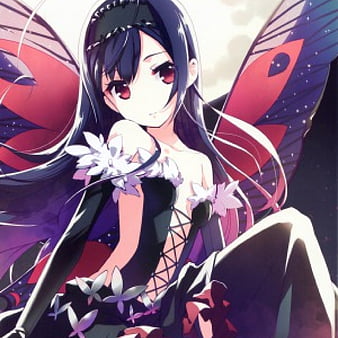 cute preppy anime girl with bat wings, anime pfp, hd
