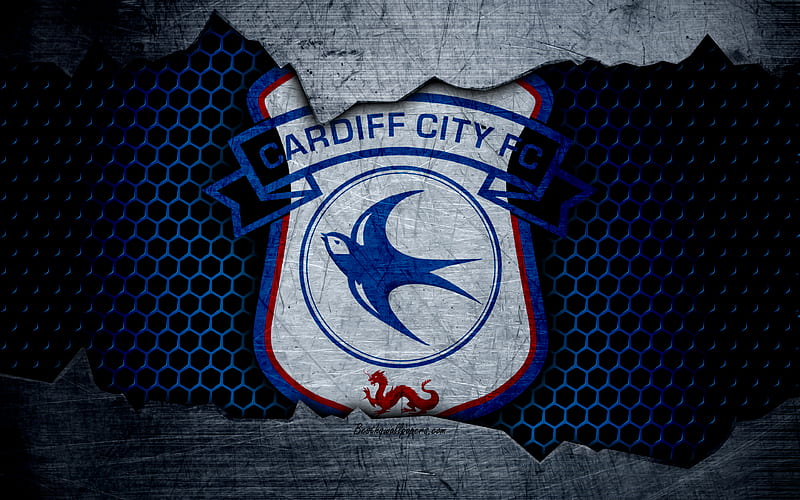 Cardiff City FC football, Premier League, England, emblem, Cardiff City logo, football club, Cardiff, UK, metal texture, grunge, HD wallpaper