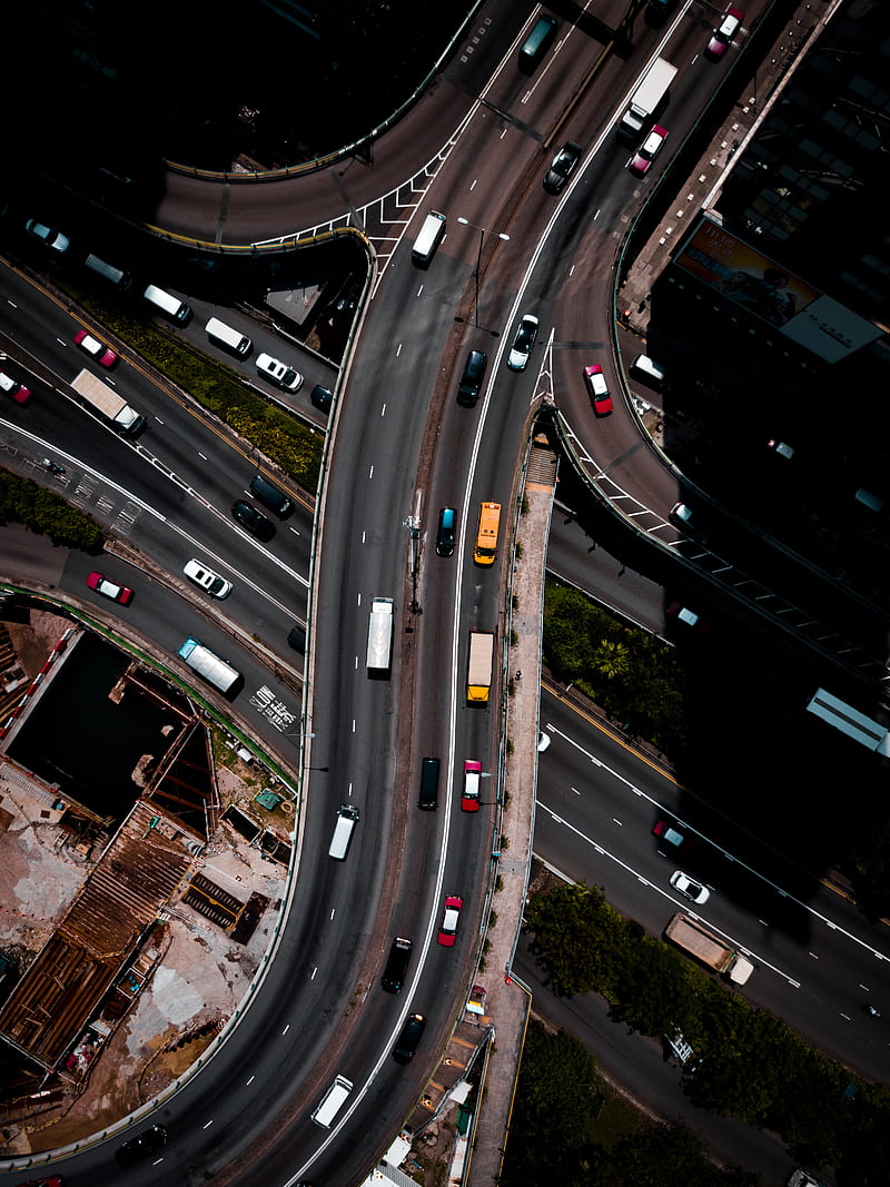 View of city road, aerial, traffic, transportation, vertical, HD phone wallpaper