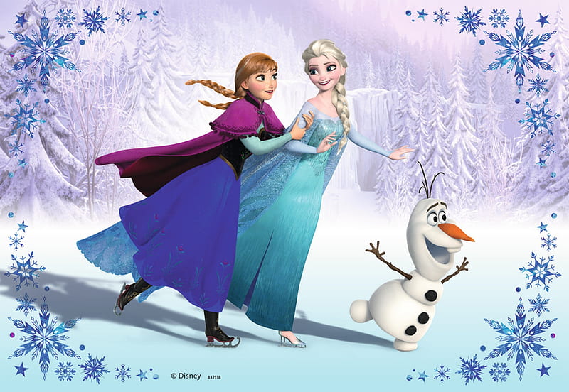 Frozen, luminos, movie, elsa, snowman, iarna, winter, olaf, fantasy, sister, white, princess, disney, blue, HD wallpaper