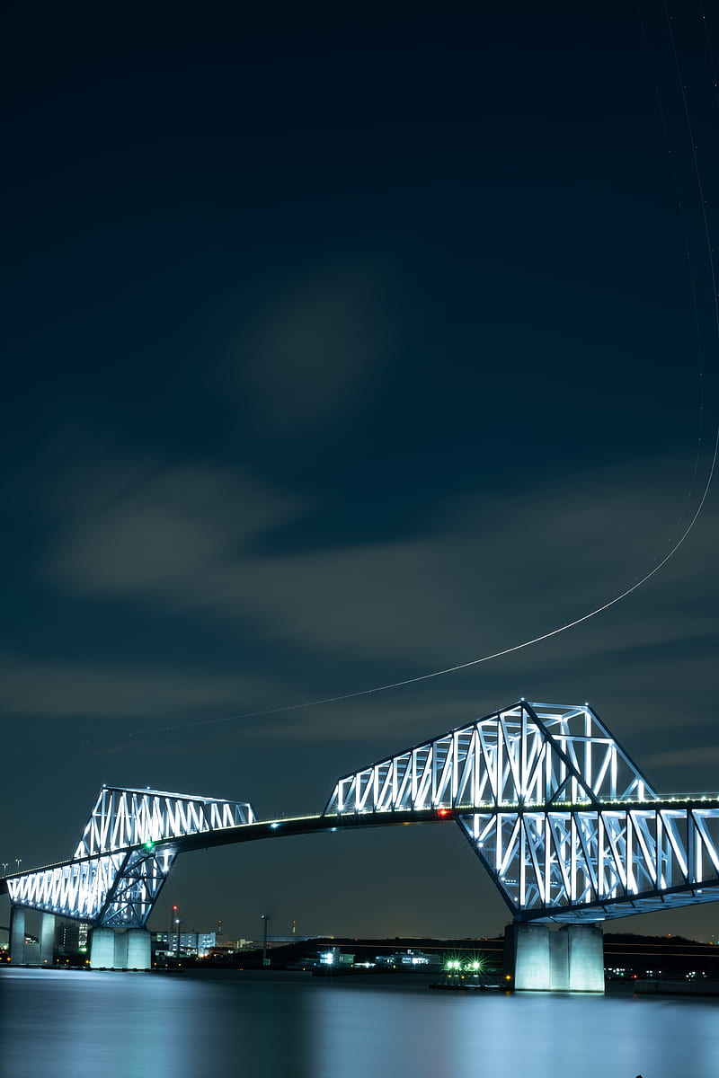 bridge, construction, architecture, night, backlight, HD phone wallpaper