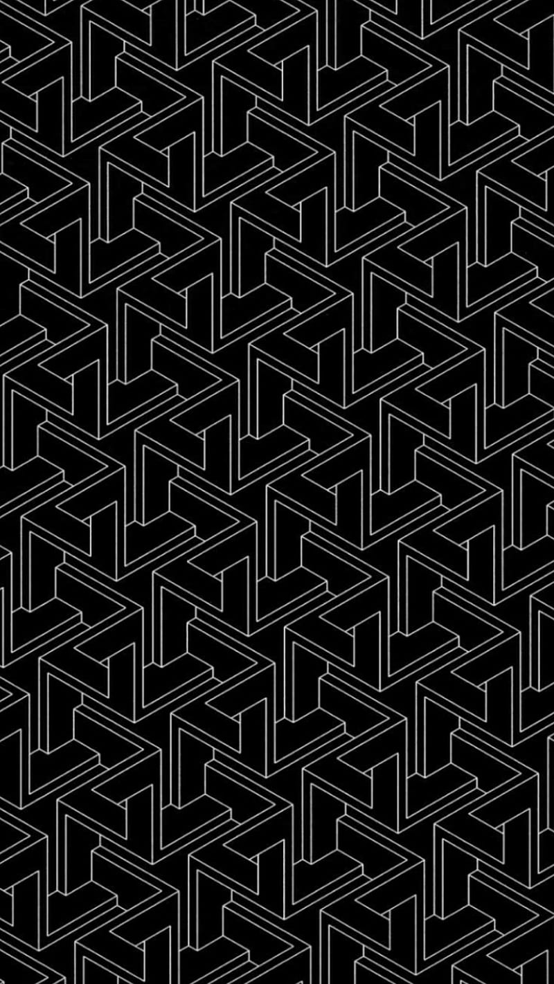 Penrose World, black white, geometric, illusion, impossible, mathematical, optical, HD phone wallpaper