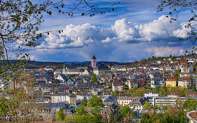 Siegen skyline cityscapes, summer, german cities, Europe, Germany, Cities of Germany, Siegen Germany, cityscapes, HD wallpaper
