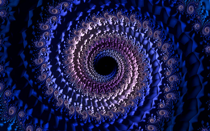 blue vortex, floral ornaments, fractal art, creative, spiral, abstract vortex, 3D art, vortex, fractals, HD wallpaper