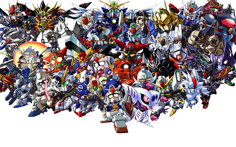 Gundam Cross over, deformed, super, group, mecha, x, chibi, collections, sd, HD wallpaper