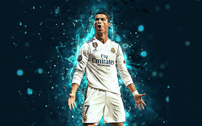 Cristiano Ronaldo, abstract art, football stars, CR7, neon lights, Real Madrid, soccer, Ronaldo, fan art, La Liga, footballers, HD wallpaper