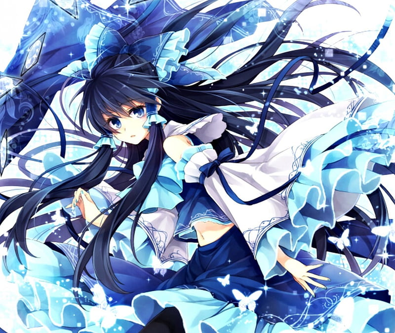 Hakurei Reimu, girl, anime, hagiwara rin, touhou, manga, white, blue, HD wallpaper