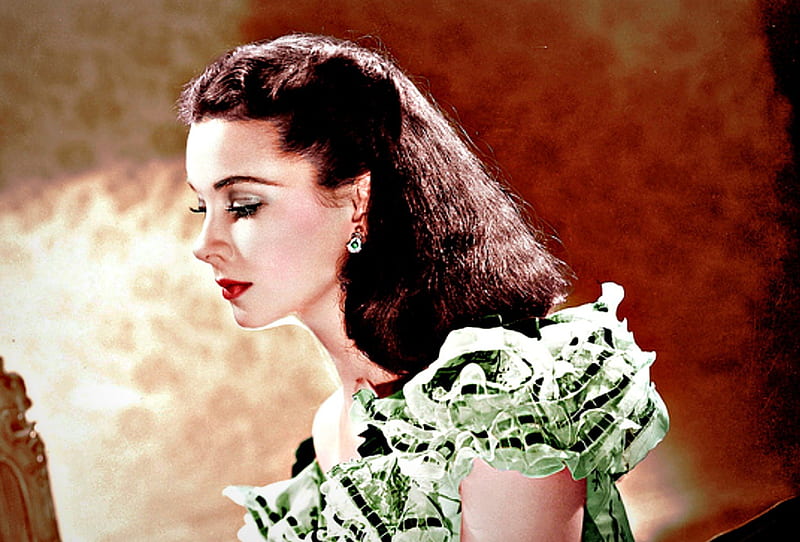 Vivien Leigh as Scarlet, gone with the wind, movie, green, girl, vivien leigh, actress, scarlet, woman, HD wallpaper