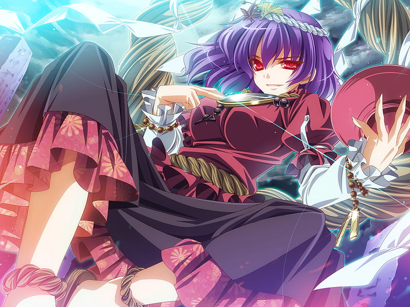 Yasaka Kanako, dress, yasaka, purple hair, touhou, red eyes, HD wallpaper