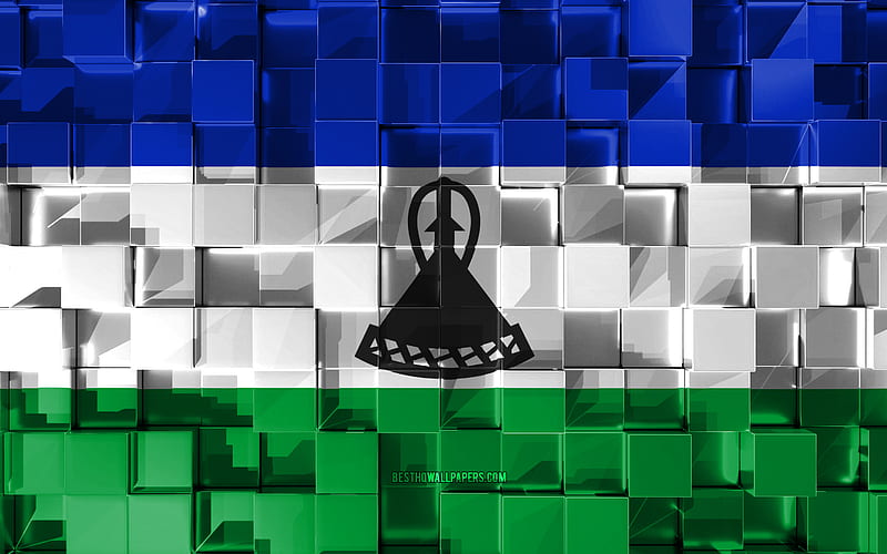 Flag of Lesotho, 3d flag, 3d cubes texture, Flags of African countries, 3d art, Lesotho, Africa, 3d texture, Lesotho flag, HD wallpaper
