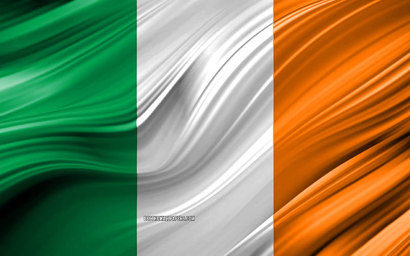 Irish flag, European countries, 3D waves, Flag of Ireland, national symbols, Ireland 3D flag, art, Europe, Ireland, HD wallpaper