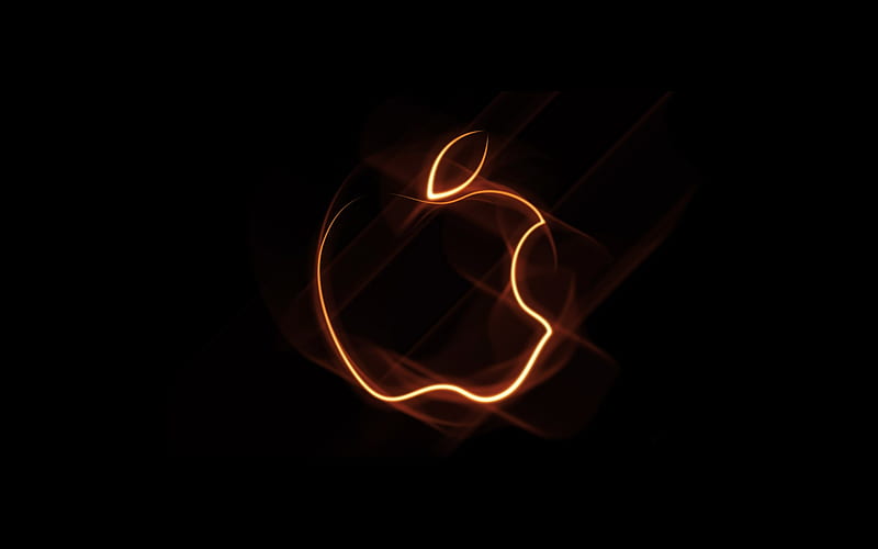 Shining Apple in the Dark, apple, logo, orange, dark, light, HD wallpaper