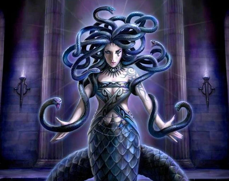 Medusa, myth, woman, snakes, HD wallpaper
