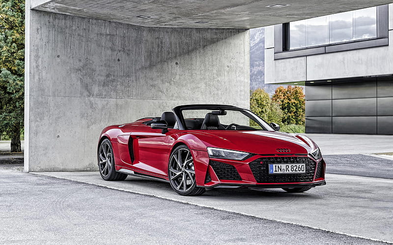 2020, Audi R8 RWD, front view, exterior, red roadster, new red R8 RWD, german cars, Audi, HD wallpaper