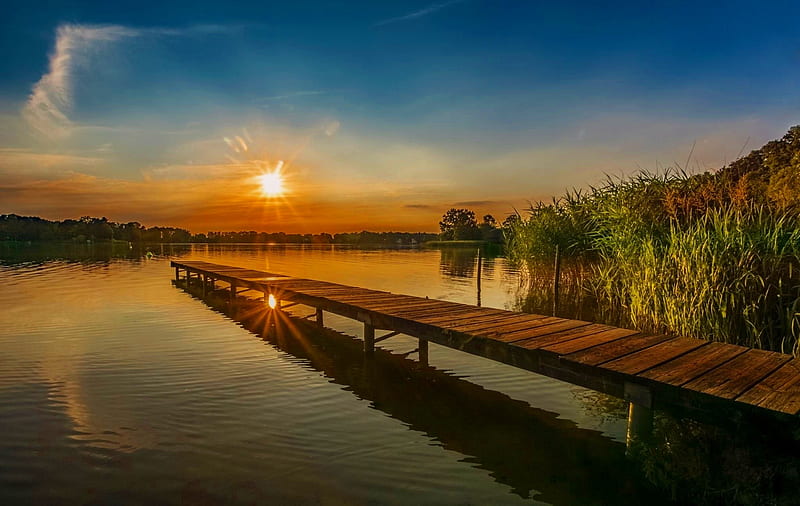 1920x1080px, 1080P free download | Sunset, Lake, Bridge, Nature, HD ...