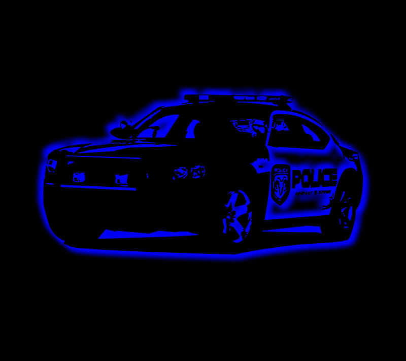police car blue neon, police car, HD wallpaper