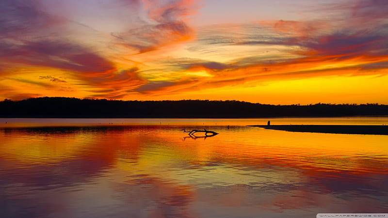Last night, last light, peaceful, sunset, colourful, lake, HD wallpaper