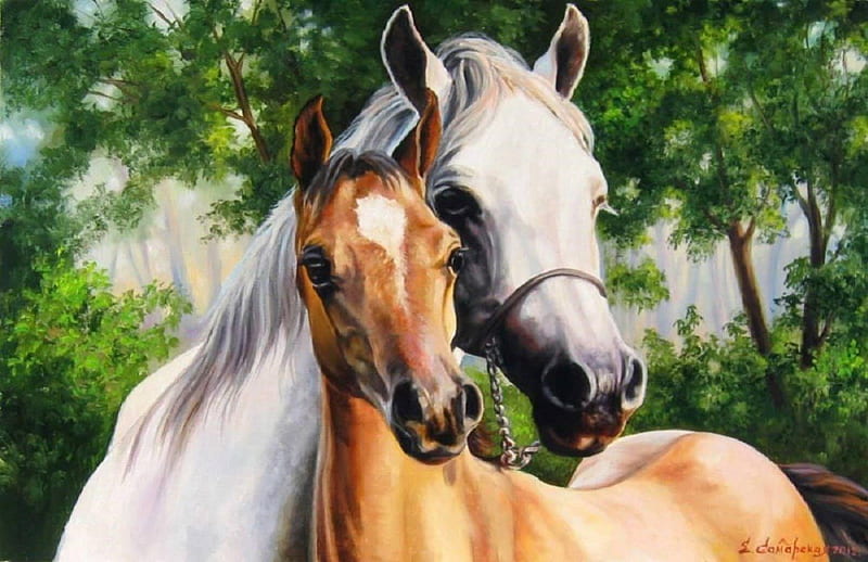 Painted Horses, art, brown, painted, bonito, horses, artisitic, spirit, paintings, nature, white, animals, HD wallpaper