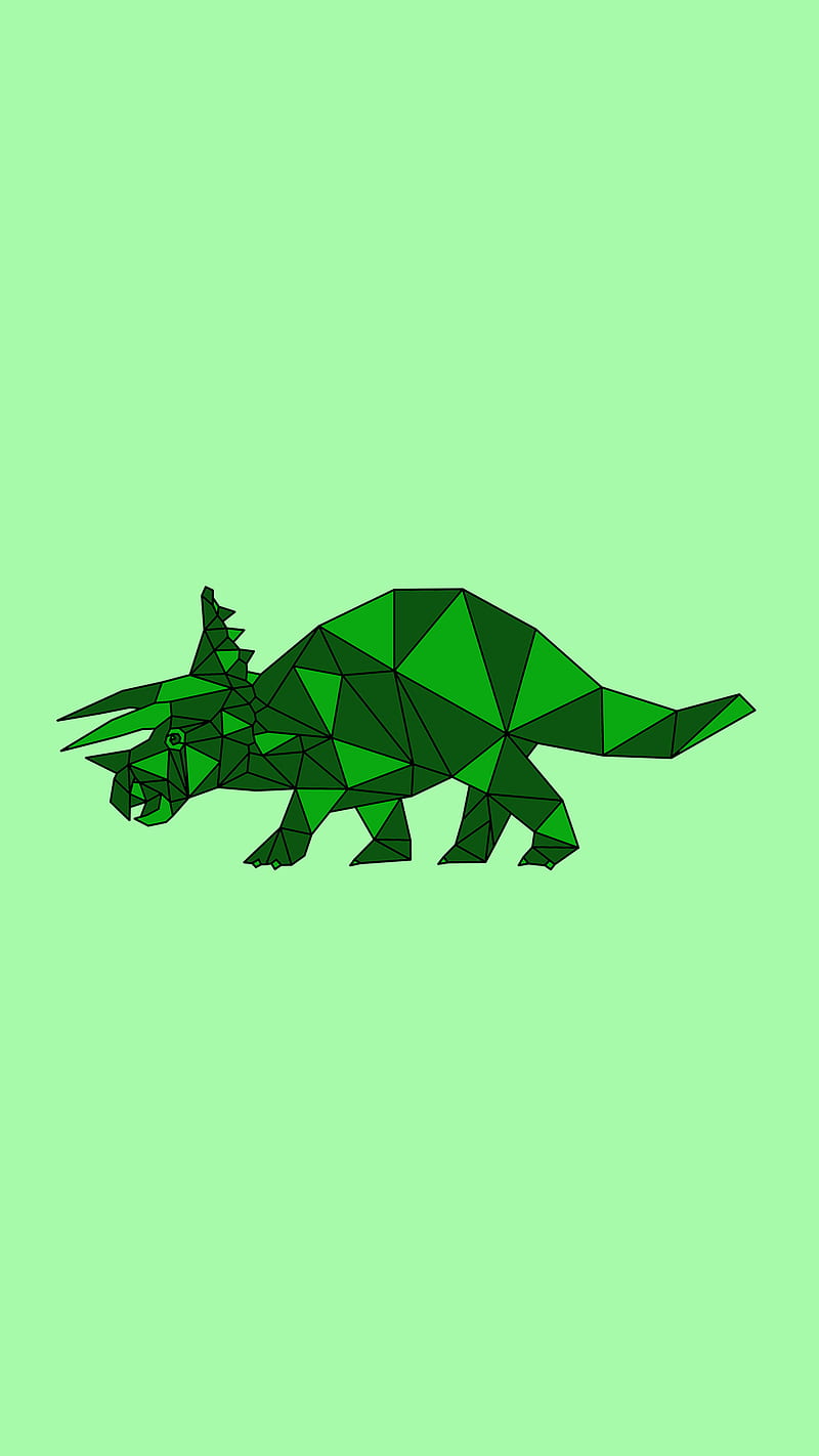 Dinosaur Green, DimDom, Triceratops, animal, colorful, cute, geometric, low poly, HD phone wallpaper