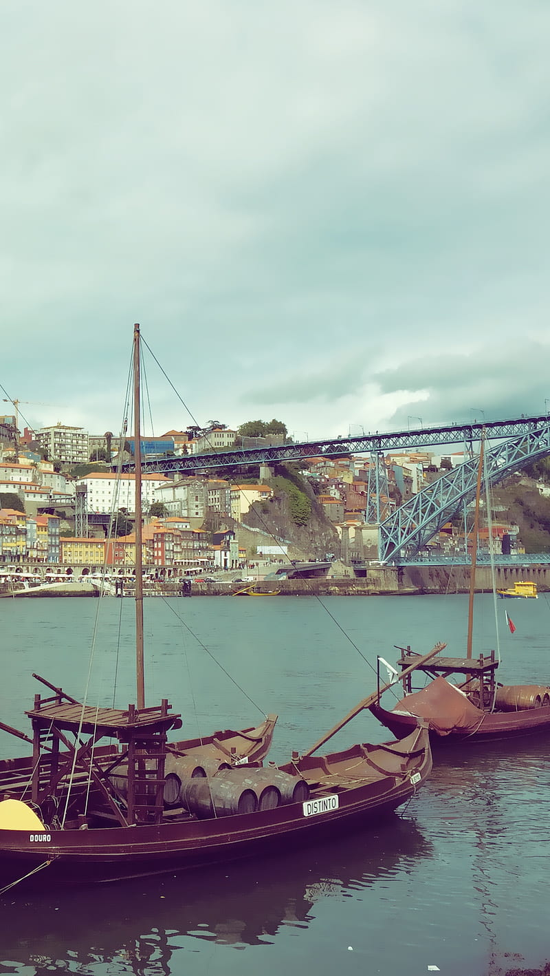 Porto V2, boat, bridge, city, gaia, land, river, town, water, HD phone wallpaper
