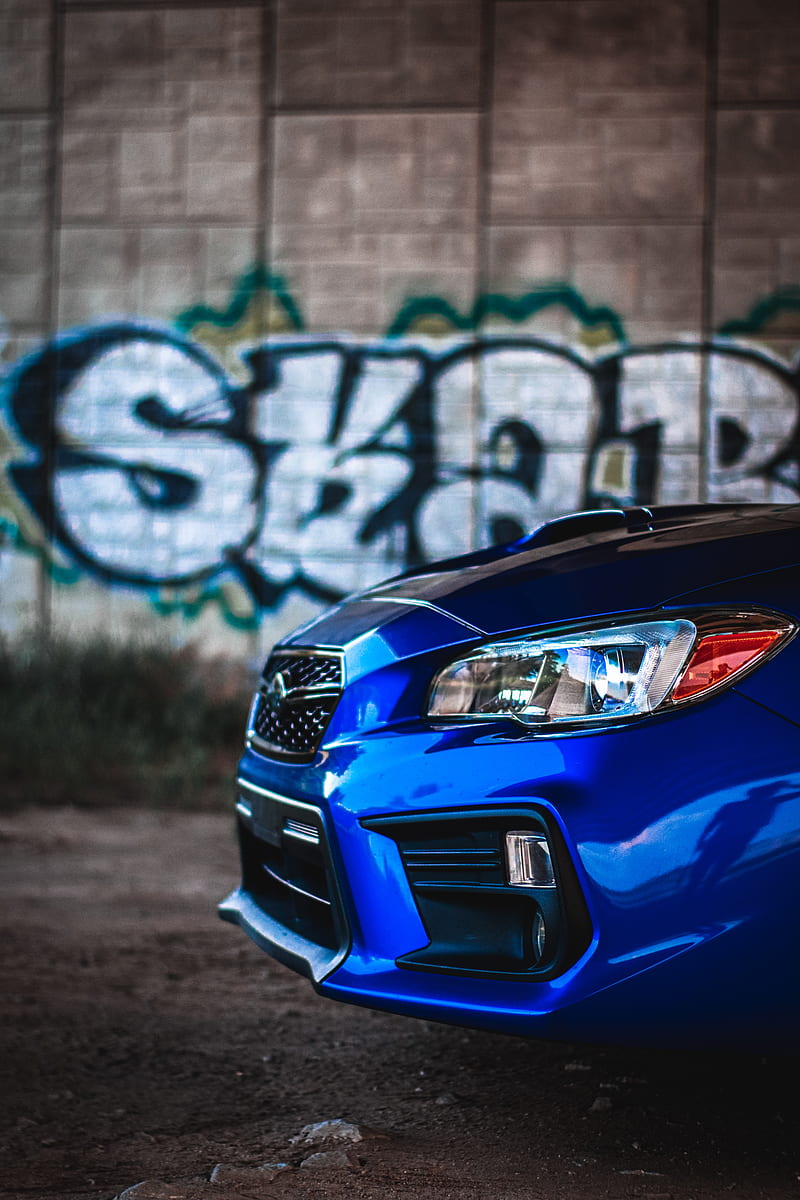car, blue, headlight, graffiti, HD phone wallpaper