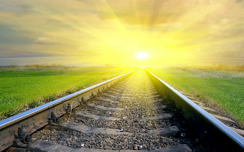 BRIGHT FUTURE AHEAD, track, railway, sun, sunlight, bright, HD wallpaper