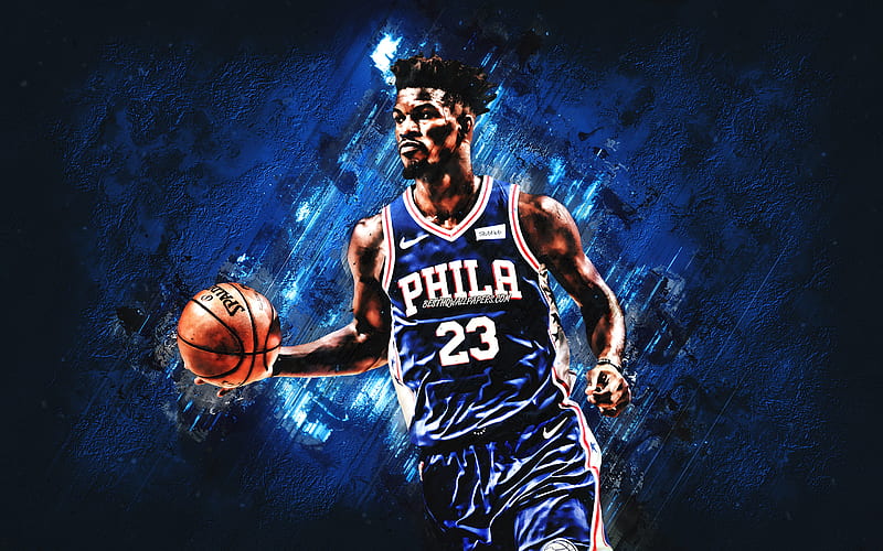 Jimmy Butler, American basketball player, Philadelphia 76ers, NBA, forward, USA, portrait, creative art, blue stone background, HD wallpaper