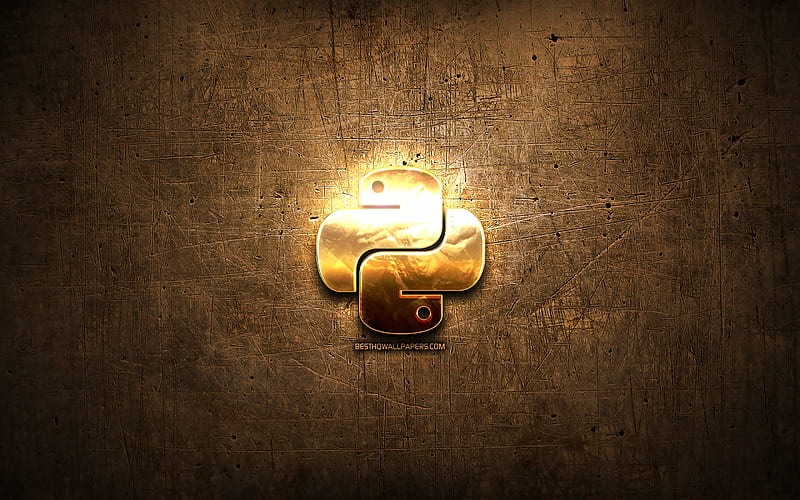 Python golden logo, programming language, brown metal background, creative, Python logo, programming language signs, Python, HD wallpaper