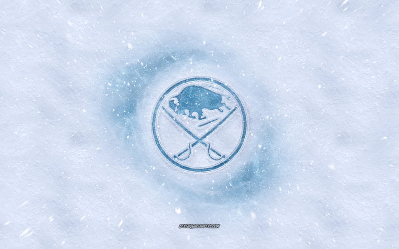 Buffalo Sabers logo, American hockey club, winter concepts, NHL, Buffalo Sabers ice logo, snow texture, Buffalo, New York, USA, snow background, Buffalo Sabers, hockey, HD wallpaper