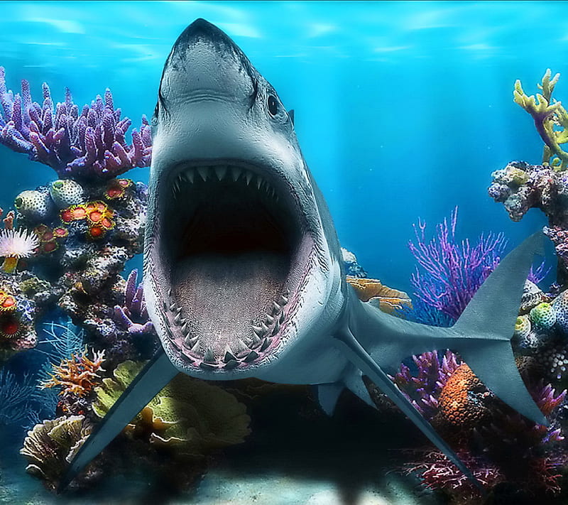 Shark Jaws, reef, HD wallpaper