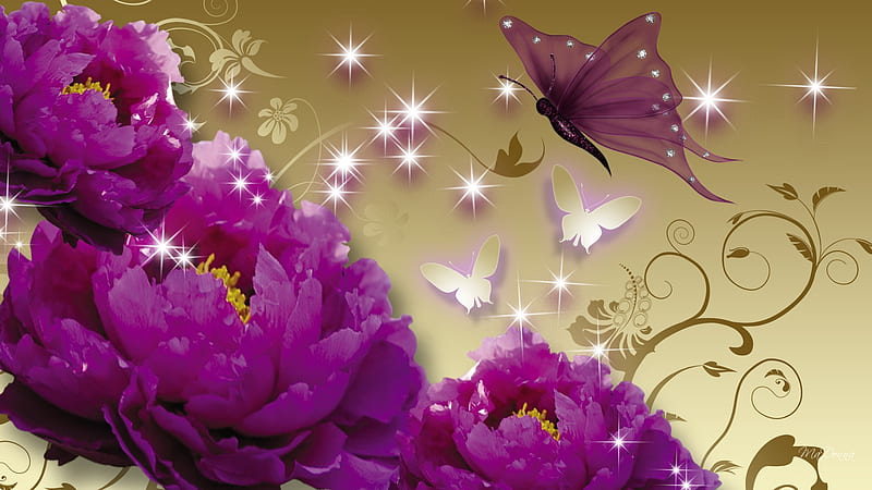 Peonies of Purple, stars, shine, firefox persona, butterflies, peony, gold,  puple, HD wallpaper | Peakpx
