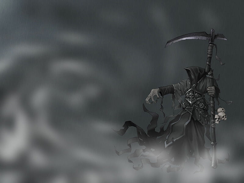 Grim reaper, skeleton, fantasy, death, reaper, dark, grim, skull, HD wallpaper