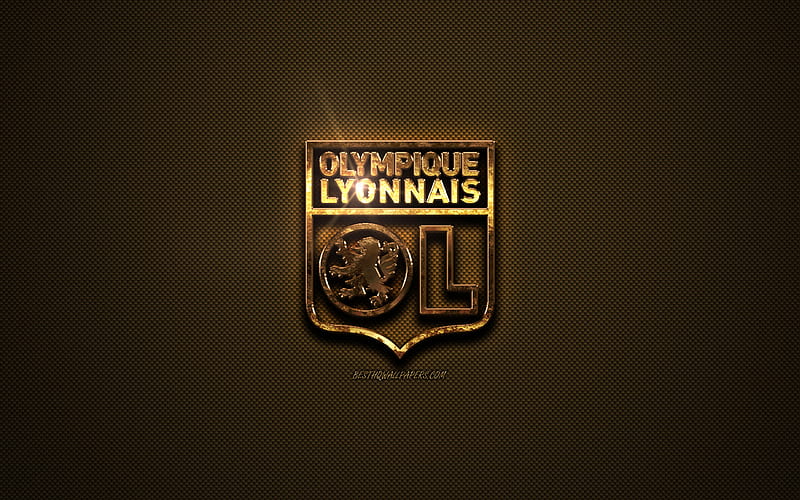Olympique Lyon, golden logo, French football club, golden emblem, Lyon, France, Ligue 1, golden carbon fiber texture, football, Olympique Lyonnais, HD wallpaper