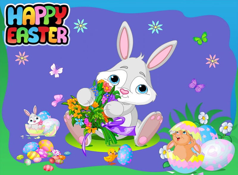 Easter Greetings, Easter Bunny and Friends, Easter, Happy Easter, Easter Eggs, HD wallpaper