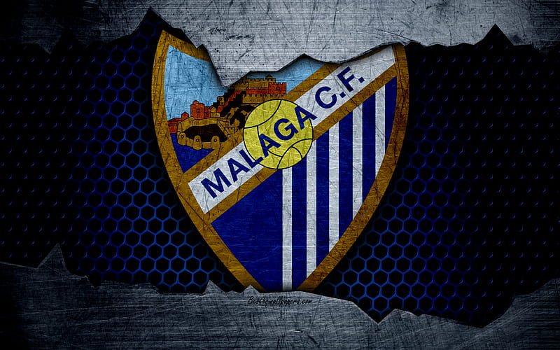 Malaga FC La Liga, football, emblem, Malaga logo, Malaga, Spain, football club, metal texture, grunge, HD wallpaper