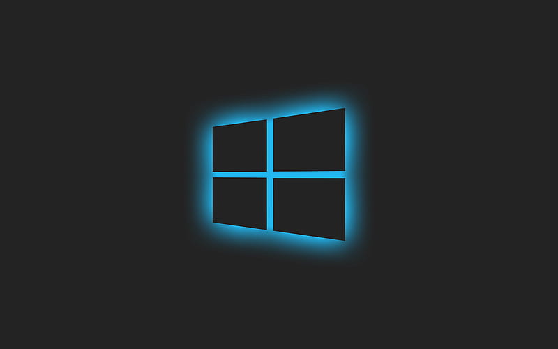 Blue Windows logo, gray background, Windows blue light logo, Windows blue emblem, Windows, minimalism, Windows logo, HD wallpaper