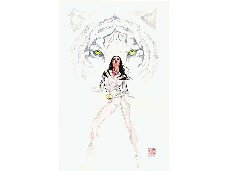 White Tiger, art, comic, fantasy, HD wallpaper