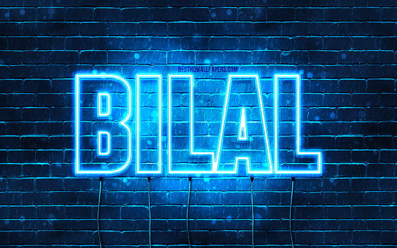 Bilal with names, Bilal name, blue neon lights, Happy Birtay Bilal, popular turkish male names, with Bilal name, HD wallpaper