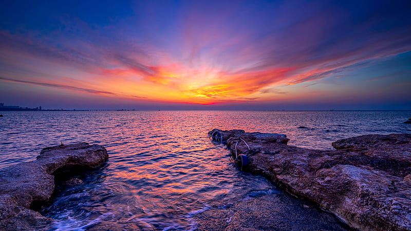Cyprus Mediterranean Sea During Dawn Sunrise Nature, HD wallpaper