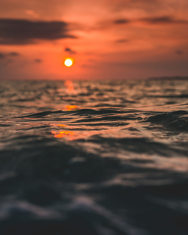 waves, sun, sunset, water, surface, HD phone wallpaper